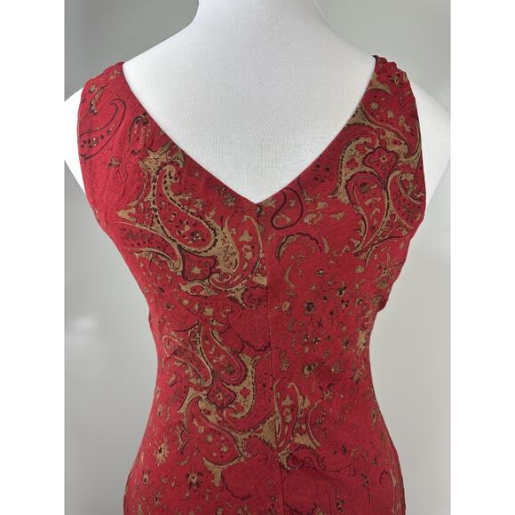 Vintage 90's Y2k B. Darlin Red Floral Paisley Sleeveless Midi Dress Read Size - Picture 9 of 16